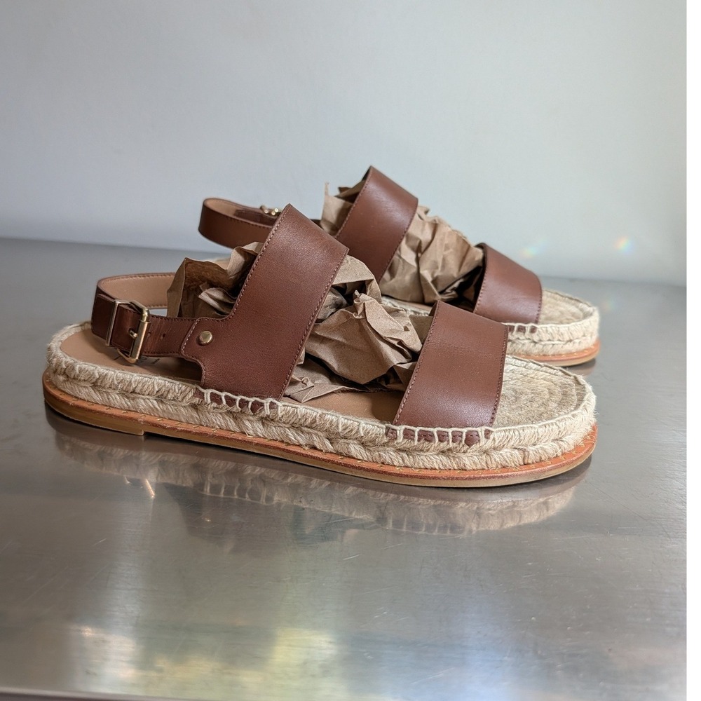 Aquatalia Tan Leather Espadrille Sandals Spain Slingback Flat Womens 8 Luxury